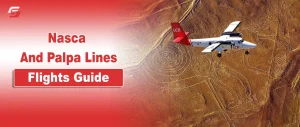Nasca and Palpa Lines Flights – Safe & Premium Aerial Experience Guide Small white airplane flying above the Nazca Lines in Peru, with desert geoglyphs including a spiral and humanoid figure visible below