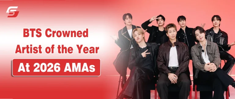 BTS Commands Global Stage with Historic Artist of the Year Victory at 2026 AMAs BTS members posing together on a red carpet featured banner for Stuffablog.com.
