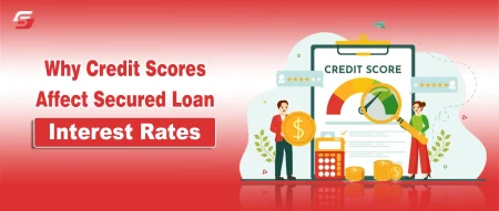 Infographic showing a credit score meter and financial analysts on a red news banner.
